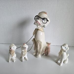 Vintage 1950s Poodle Set Mom & 3 puppies, figurines